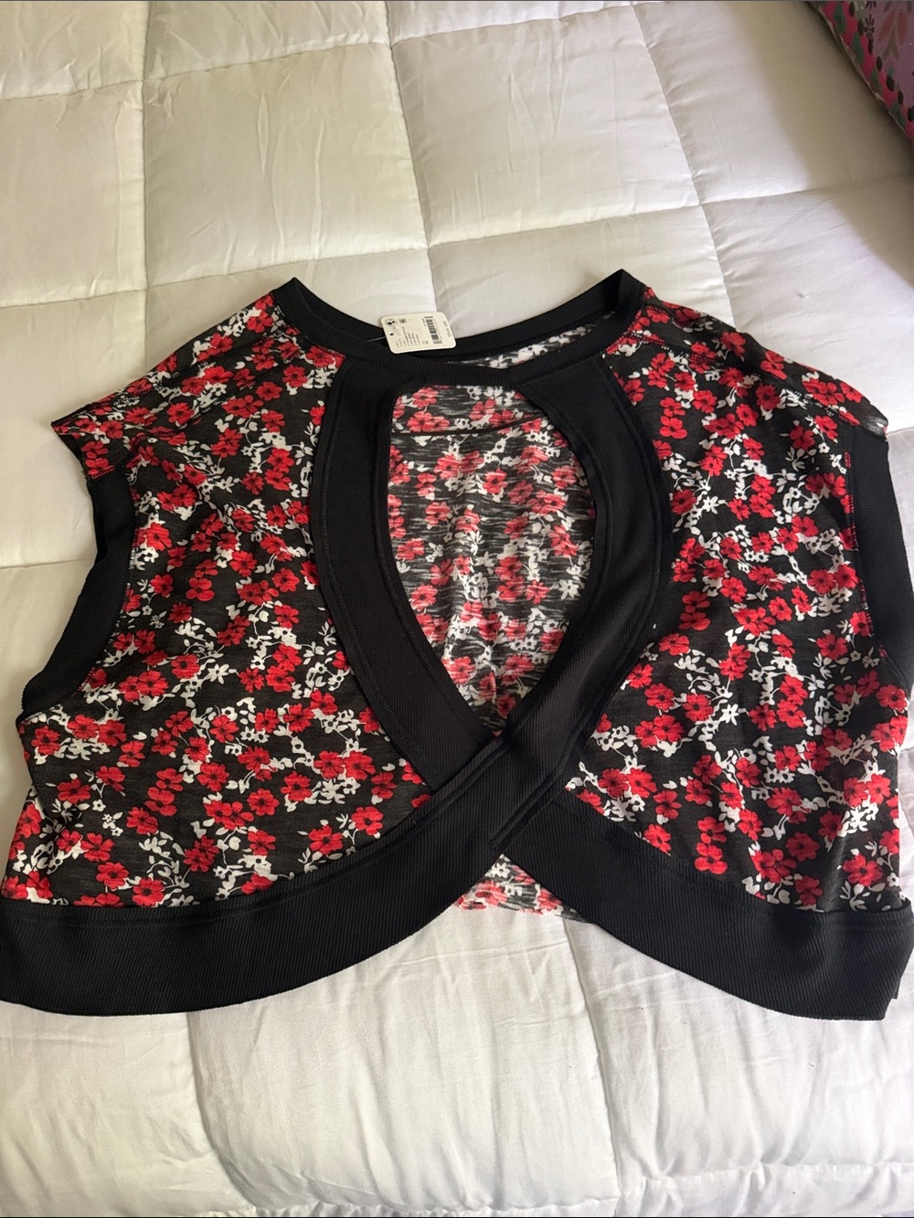 Women’s Floral Red and Black FF Movement Cropped Overlay Top
